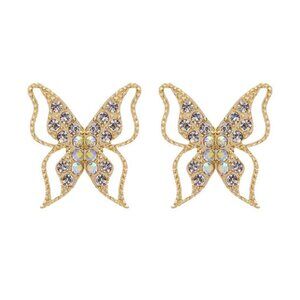 Gold Butterfly Earrings with Crystal Accents